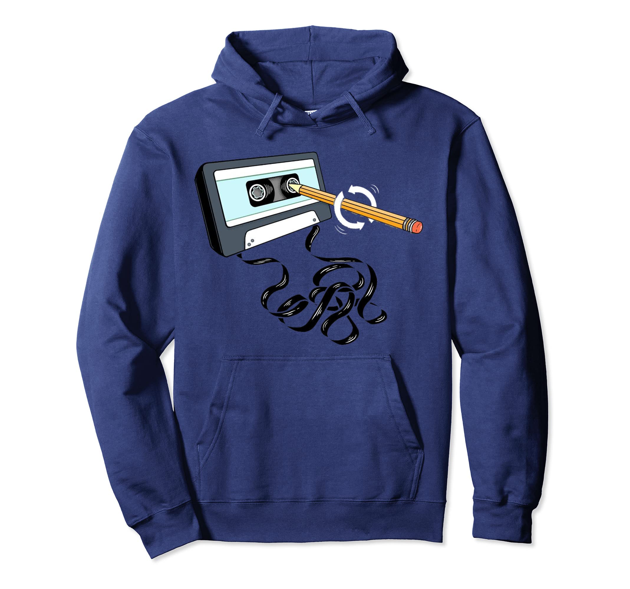 Music 80S 90S Pencil Winding Up Cassette Hoodie - Trendy Graphic Unisex - T-Shirt, Sweatshirt, Hoodie