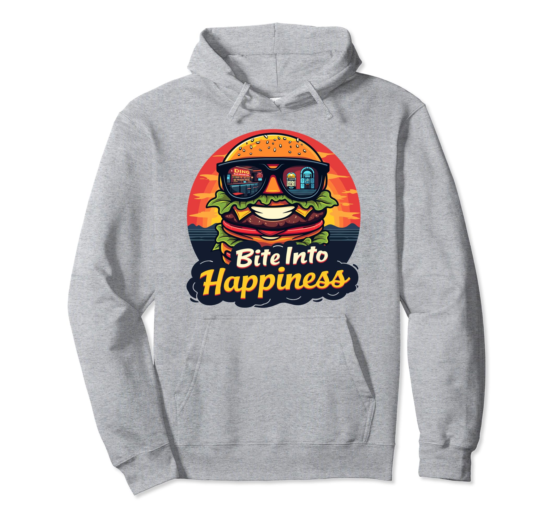 Bite Into Happiness Burger Sunglasses Hoodie - Aesthetic Graphic Men Women - T-Shirt, Sweatshirt, Hoodie