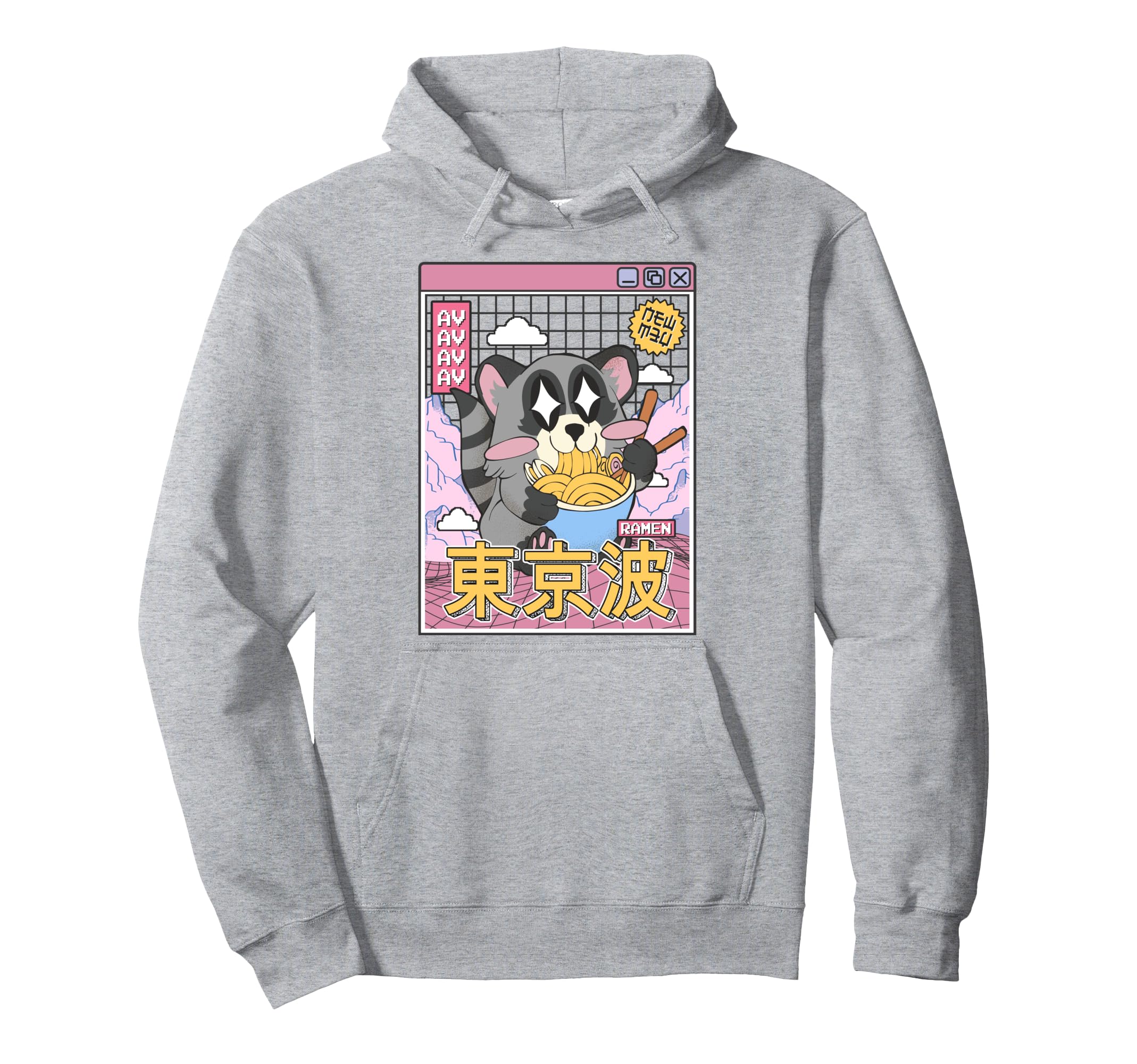 Raccoon Eating Ramen Kawaii Vaporwave Hoodie - Graphic Print for Adults - T-Shirt, Sweatshirt, Hoodie