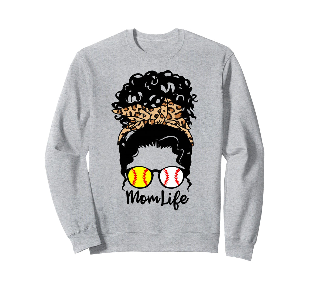 Mom Life Messy Bun Curly Hair Sweatshirt - Minimalist Print for Adults - T-Shirt, Sweatshirt, Hoodie