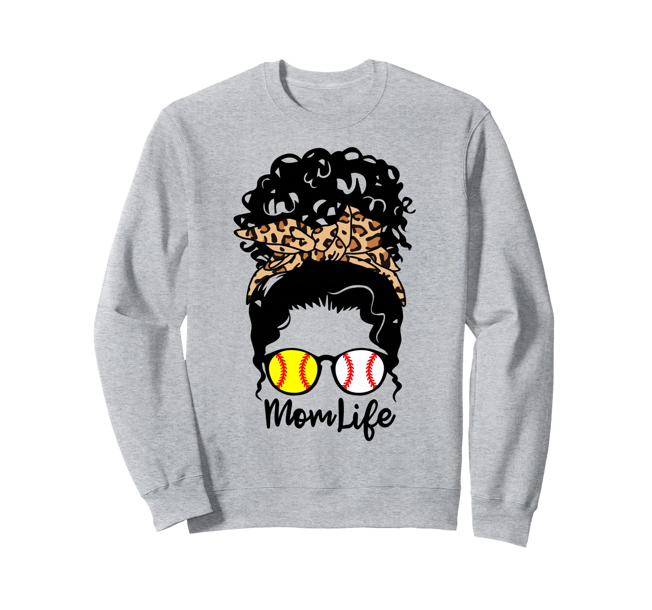 Mom Life Messy Bun Curly Hair Sweatshirt - Minimalist Print for Adults - T-Shirt, Sweatshirt, Hoodie