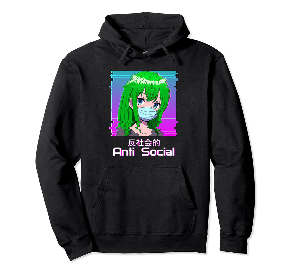 Antisocial Anime Face Mask Vaporwave Anti Hoodie - Streetwear Style Unisex - T-Shirt, Sweatshirt, Hoodie
