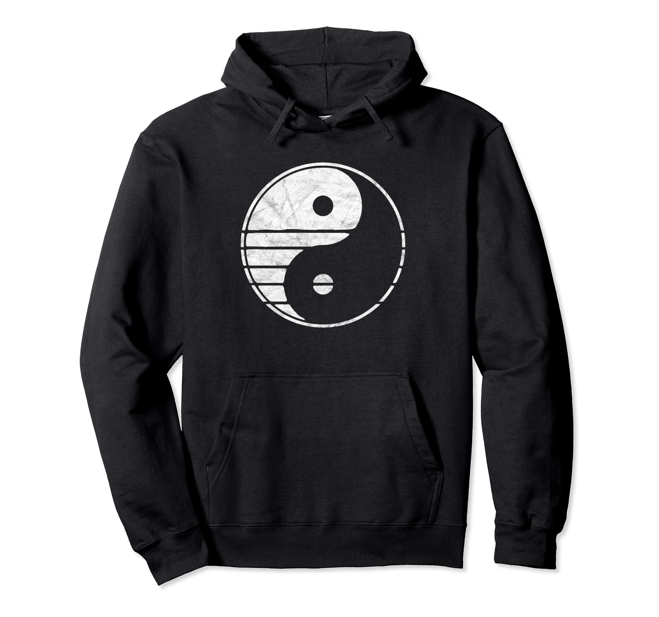 Minimalist White Yin Yang Distressed Hoodie - Custom Art Print Men Women - T-Shirt, Sweatshirt, Hoodie