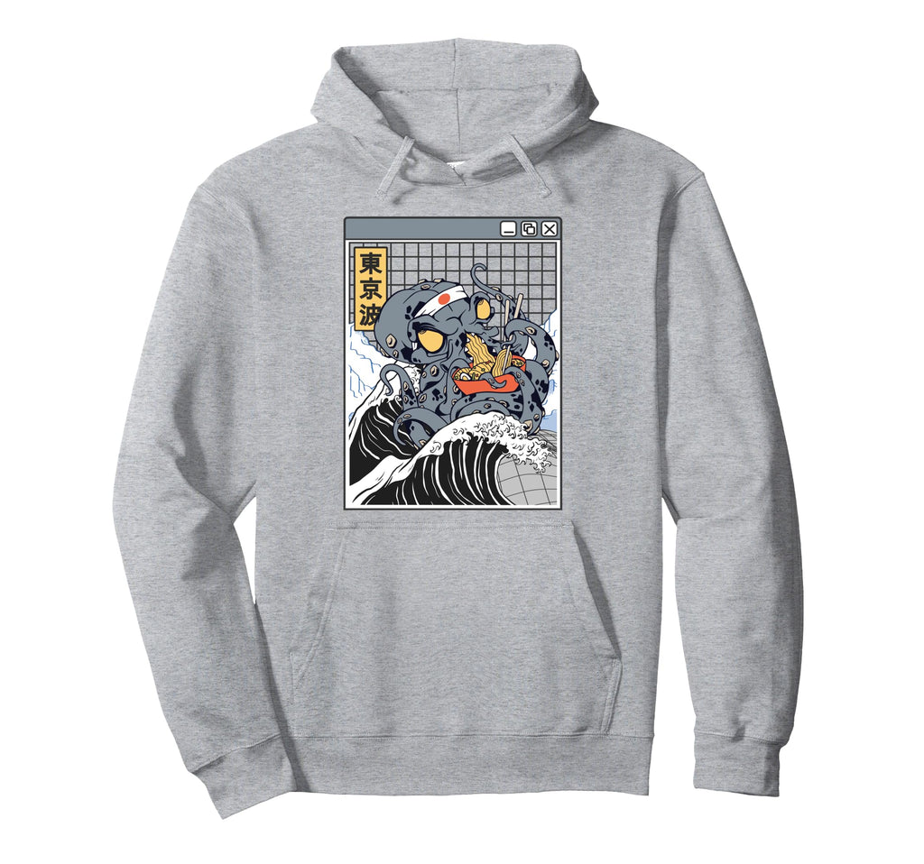 Kraken Eating Ramen Japanese Wave Octopus Hoodie - Unique Graphic Unisex - T-Shirt, Sweatshirt, Hoodie