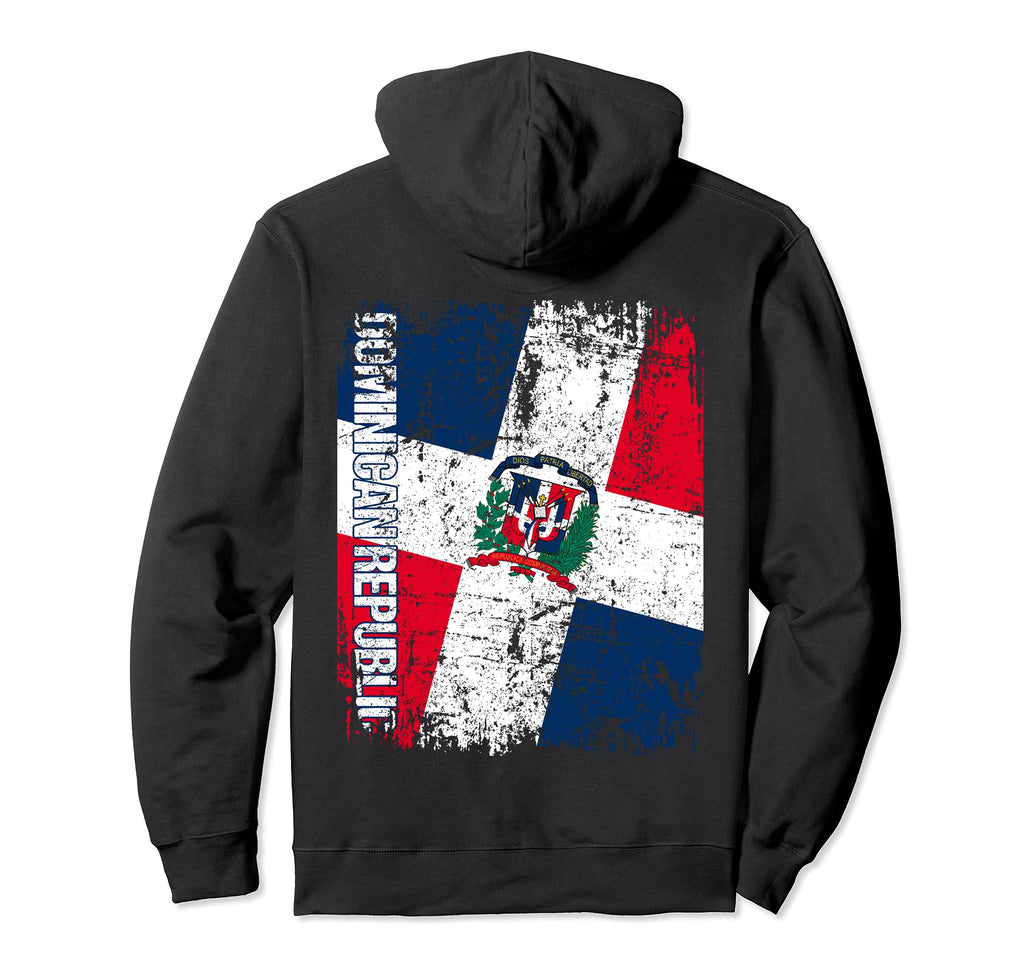 Dominican Republic Flag Distressed Hoodie - Novelty Apparel for Adults - T-Shirt, Sweatshirt, Hoodie