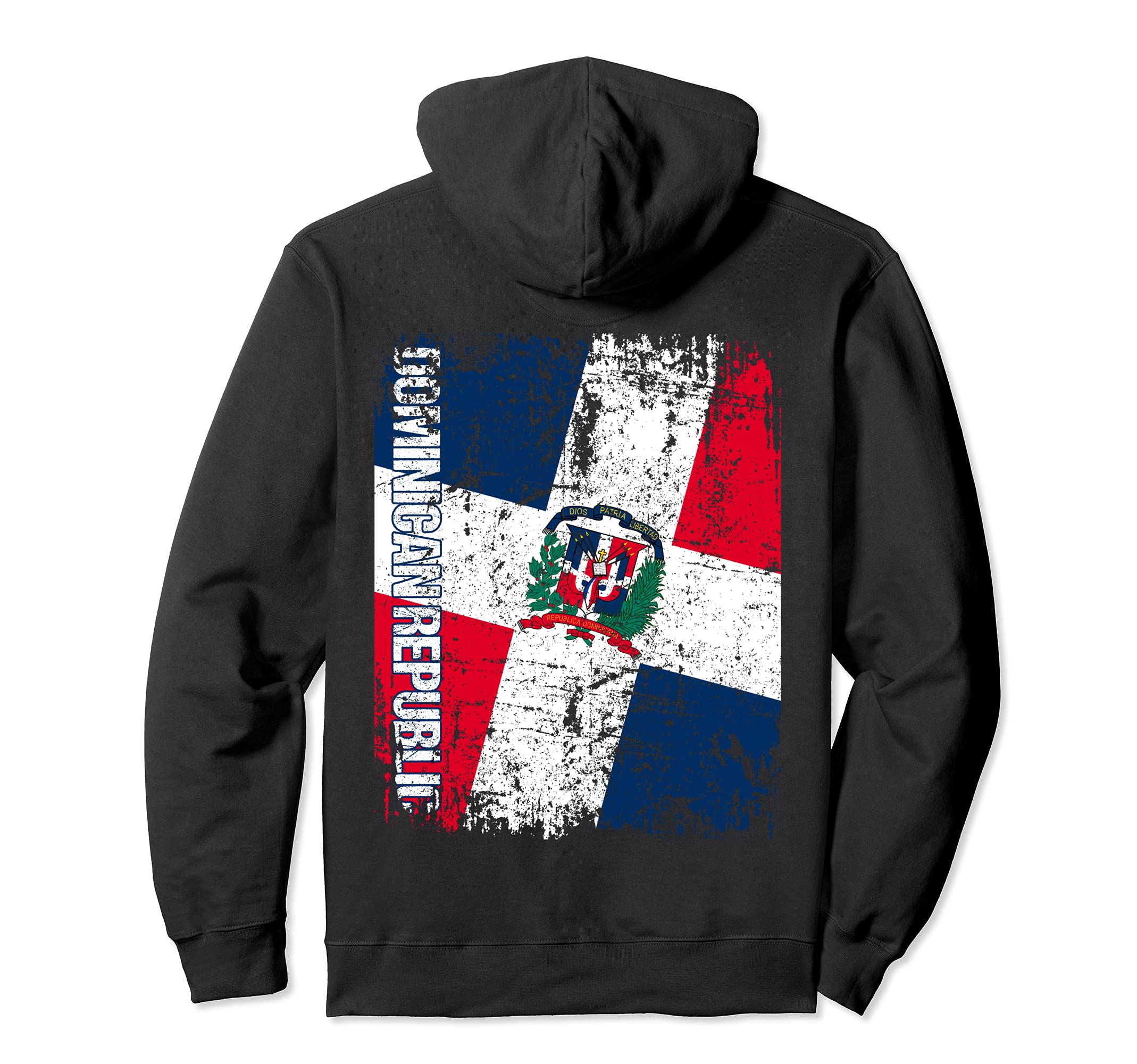Dominican Republic Flag Distressed Hoodie - Novelty Apparel for Adults - T-Shirt, Sweatshirt, Hoodie