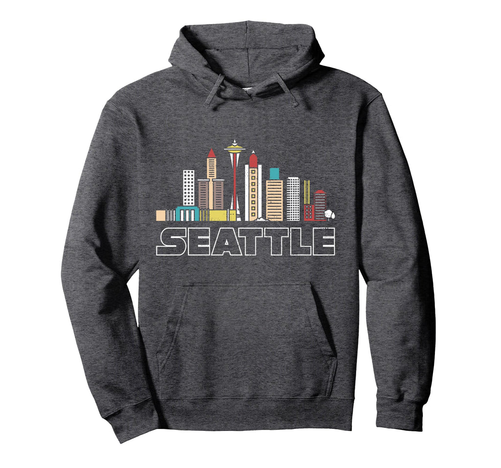 Grunge Seattle Skyline Distressed Hoodie - Custom Art Print Unisex - T-Shirt, Sweatshirt, Hoodie