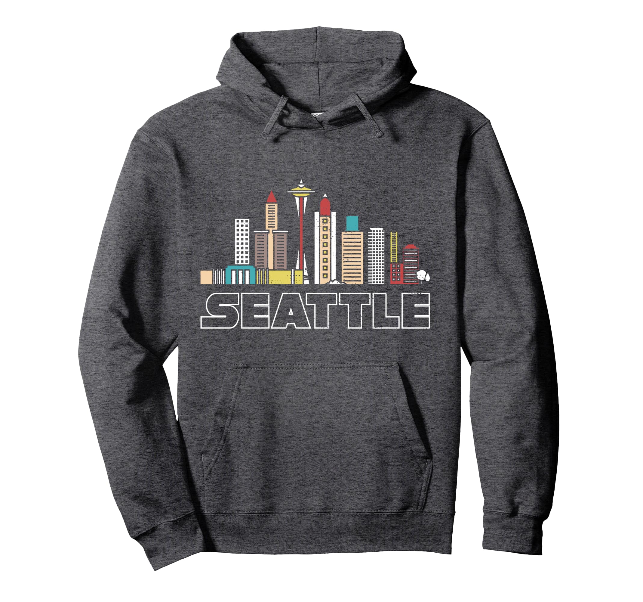 Grunge Seattle Skyline Distressed Hoodie - Custom Art Print Unisex - T-Shirt, Sweatshirt, Hoodie