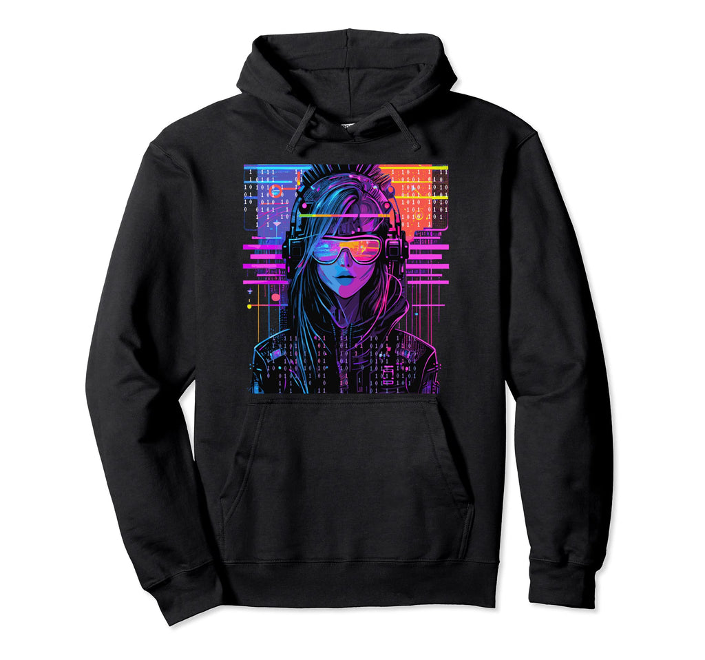 Japanese Cyber Sci Fi Anime Urban Hoodie - Minimalist Print for Adults - T-Shirt, Sweatshirt, Hoodie