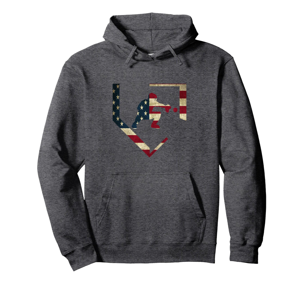 Baseball Catcher Gear American Flag Hoodie - Fun Novelty Design Men Women - T-Shirt, Sweatshirt, Hoodie