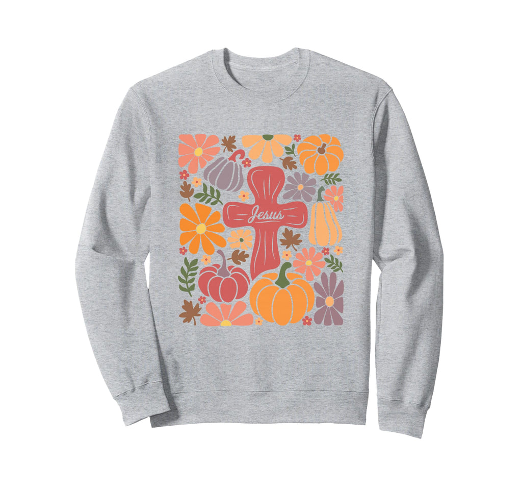 Jesus Christ Boho Fall Flower Sweatshirt - Fun Novelty Design Men Women - T-Shirt, Sweatshirt, Hoodie