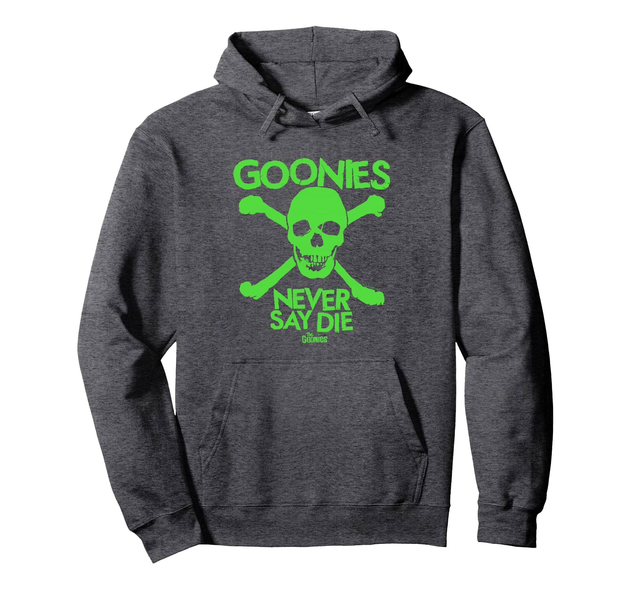 Goonies Neon Green Skull And Logo Hoodie - Fun Novelty Design for Adults - T-Shirt, Sweatshirt, Hoodie
