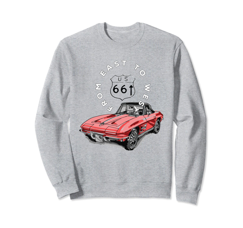 Route 66 From East To West Car Sweatshirt - Aesthetic Graphic for Adults - T-Shirt, Sweatshirt, Hoodie