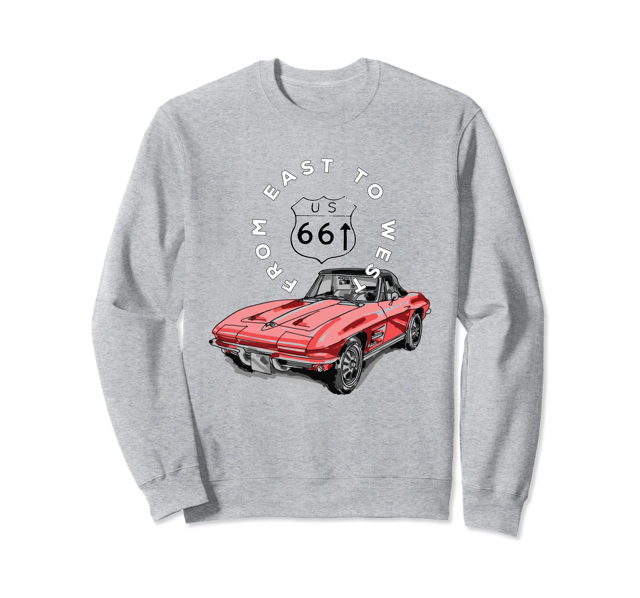 Route 66 From East To West Car Sweatshirt - Aesthetic Graphic for Adults - T-Shirt, Sweatshirt, Hoodie