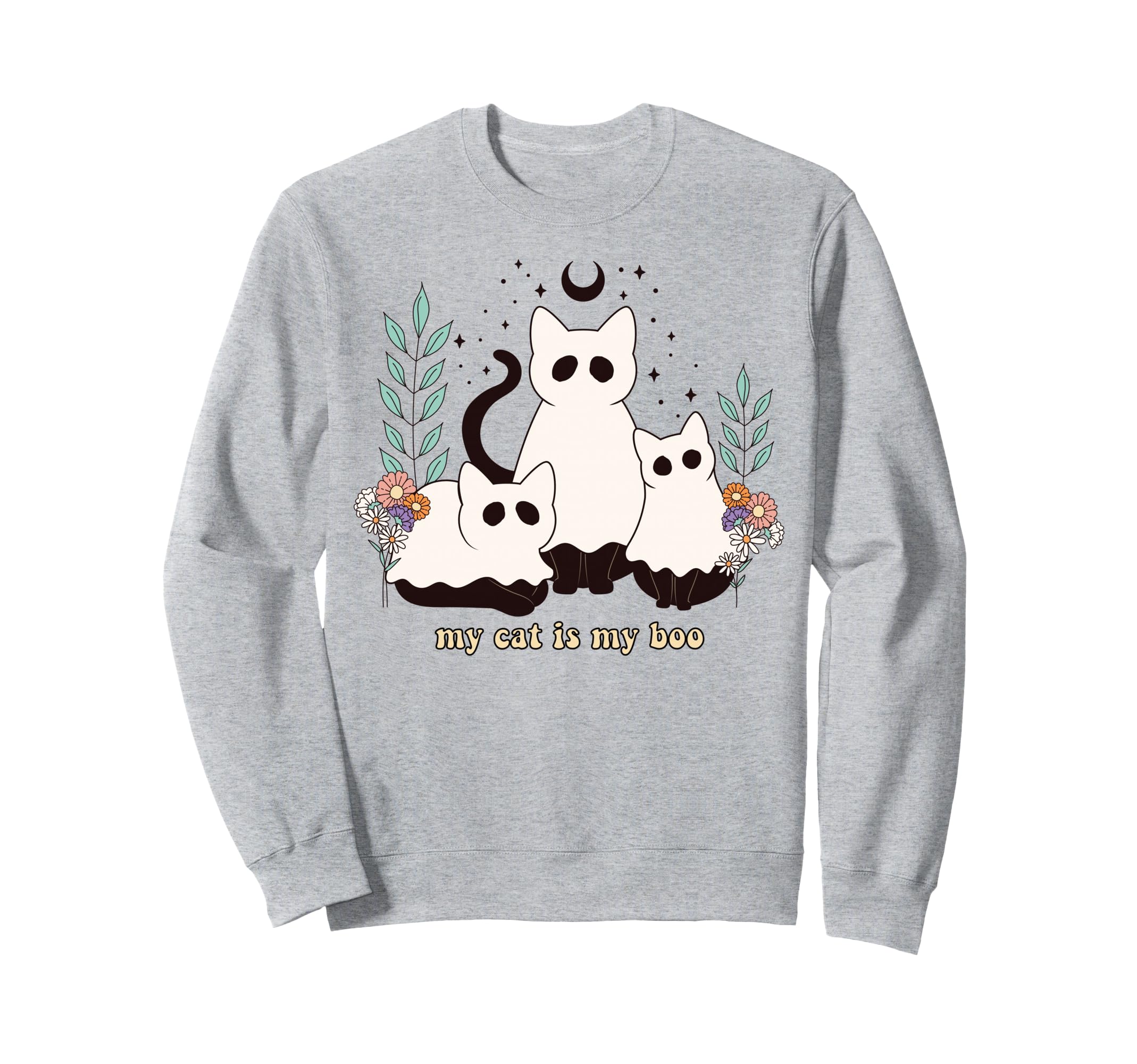 Ghost Cats Halloween Witchy Boho Sweatshirt - Streetwear Style for Adults - T-Shirt, Sweatshirt, Hoodie