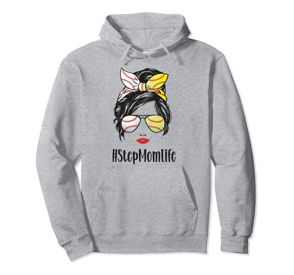 Baseball Softball Stepmom Life Messy Bun Hoodie - Graphic Print for Adults - T-Shirt, Sweatshirt, Hoodie