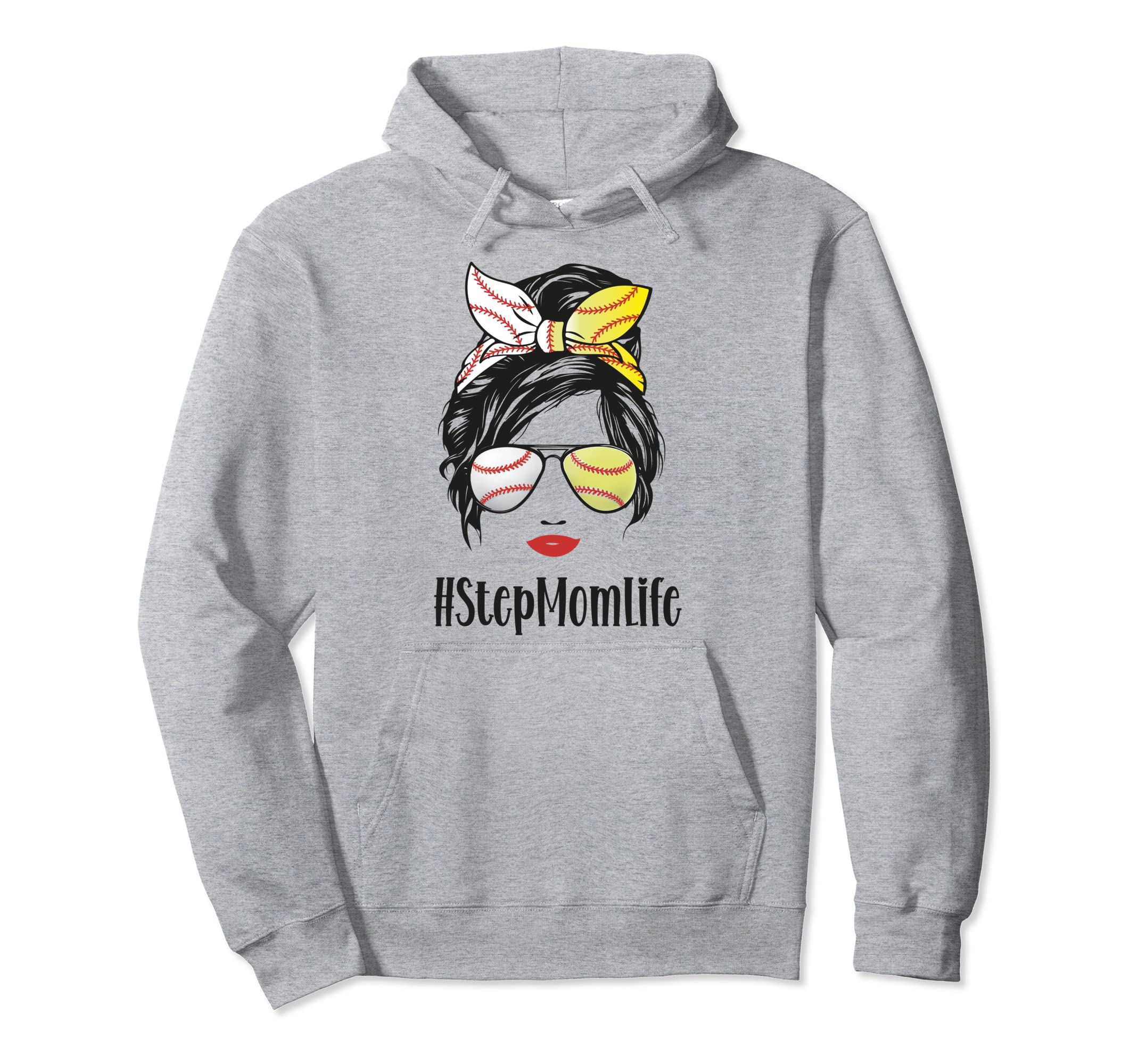 Baseball Softball Stepmom Life Messy Bun Hoodie - Graphic Print for Adults - T-Shirt, Sweatshirt, Hoodie