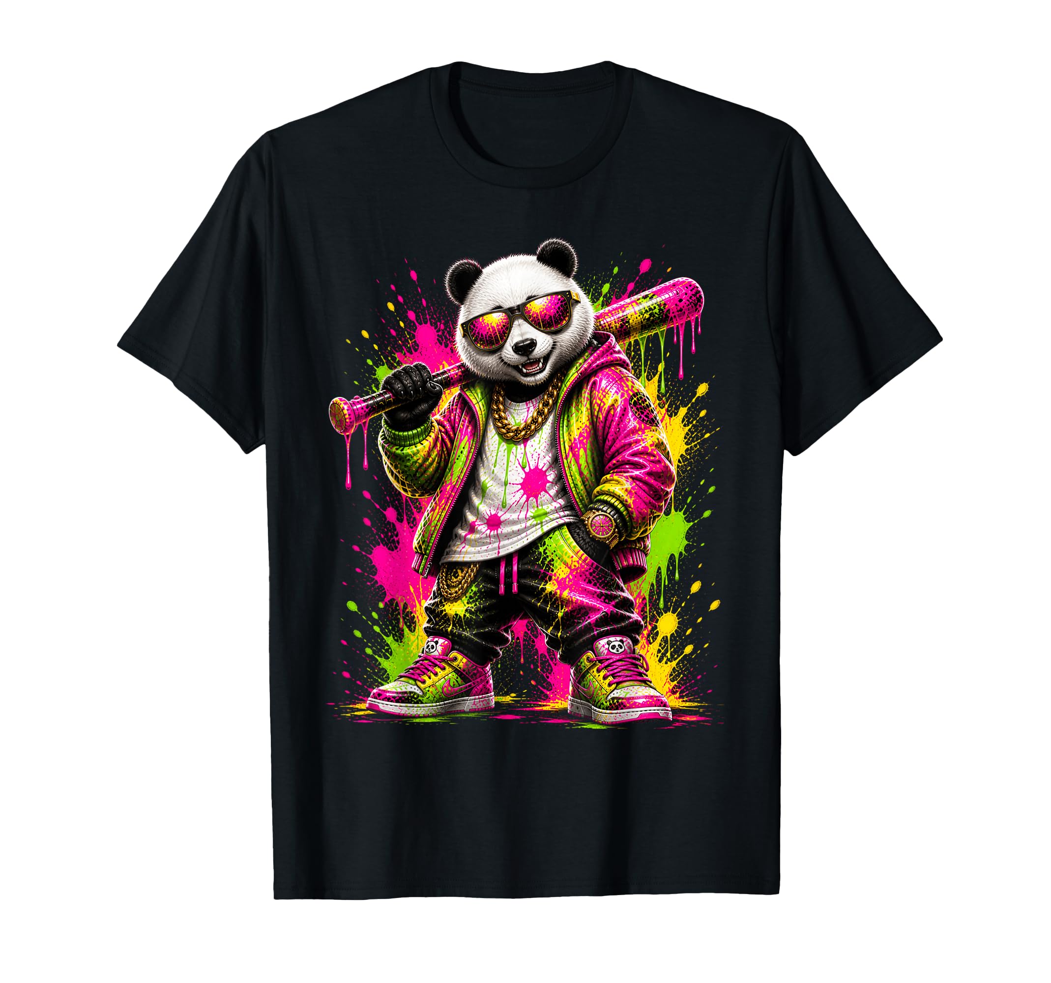Panda Baseball Drip Funny Animal Party T-Shirt - Trendy Graphic for Adults - T-Shirt, Sweatshirt, Hoodie