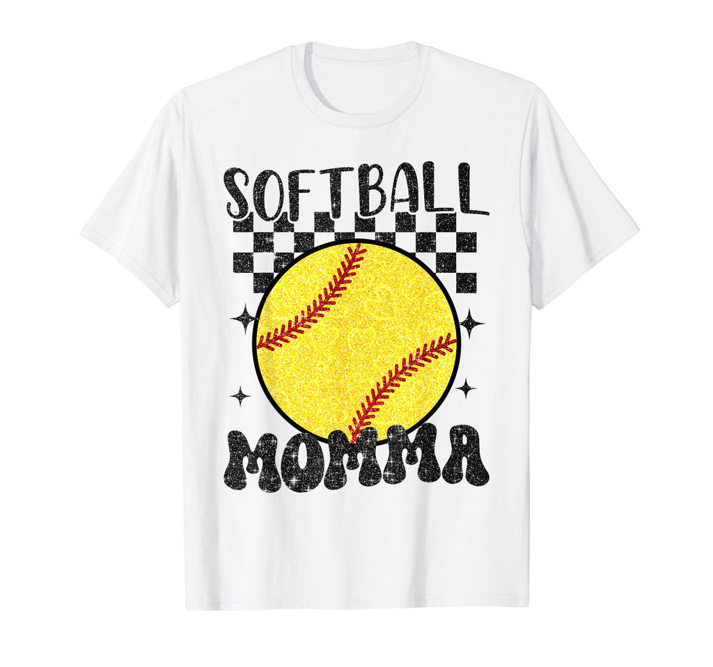 Softball Momma Game Day Mom Groovy T-Shirt - Minimalist Print Men Women - T-Shirt, Sweatshirt, Hoodie