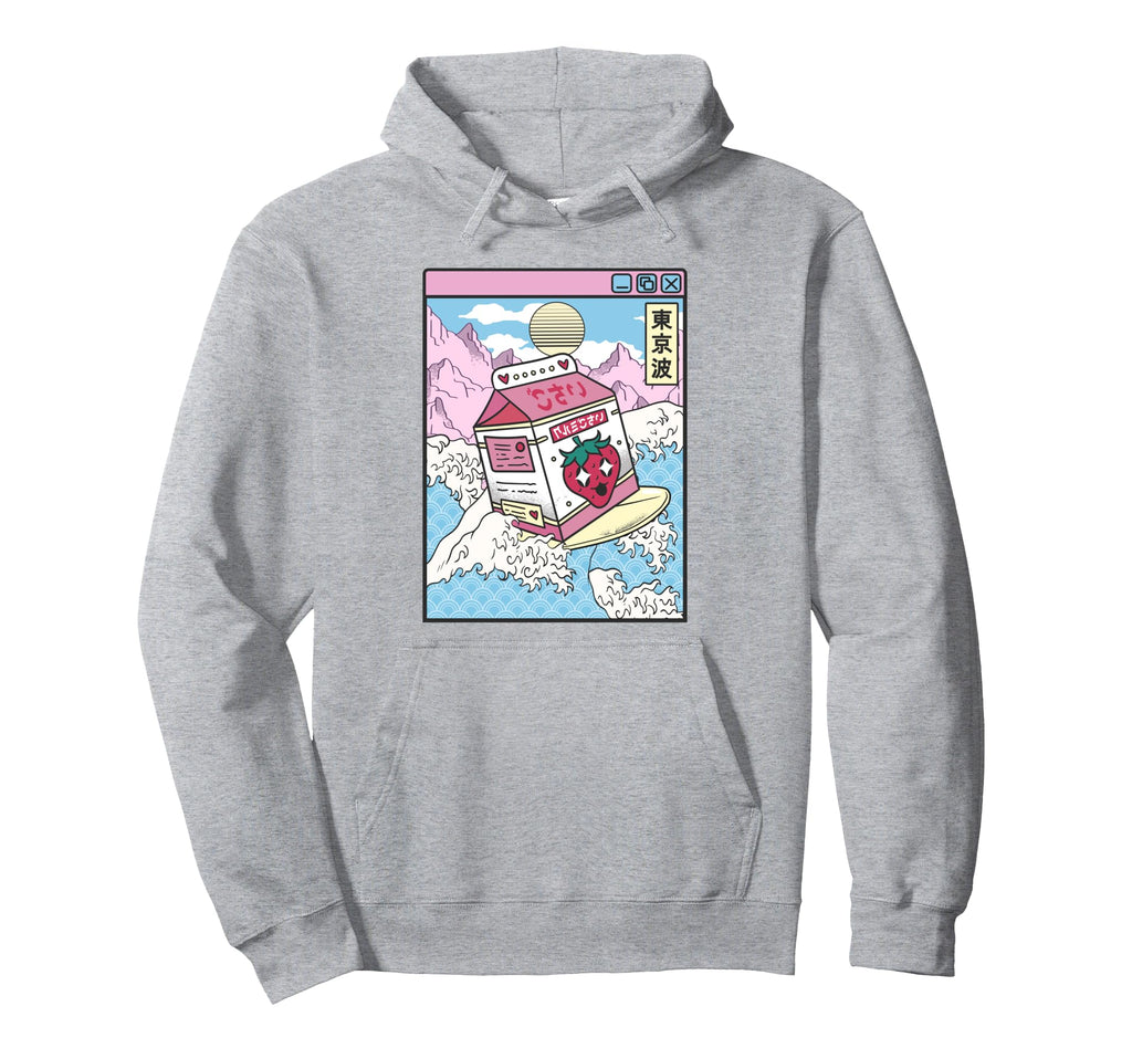 Surfing Strawberry Milk Carton Japan Hoodie - Trendy Graphic for Adults - T-Shirt, Sweatshirt, Hoodie