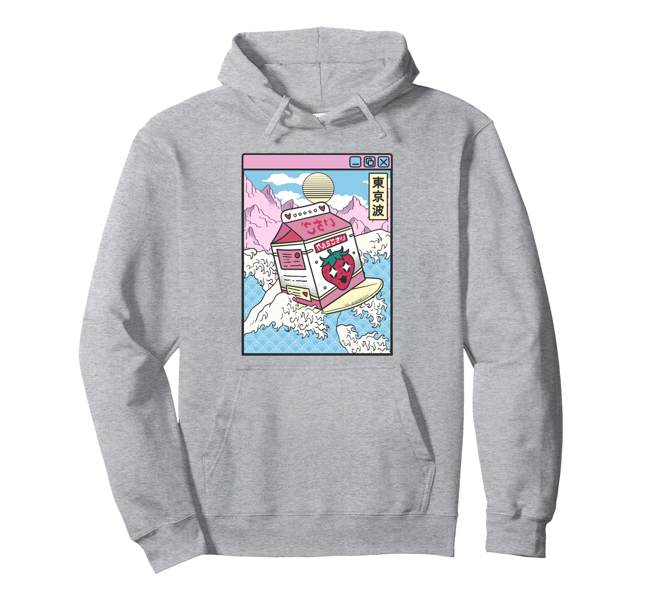 Surfing Strawberry Milk Carton Japan Hoodie - Trendy Graphic for Adults - T-Shirt, Sweatshirt, Hoodie