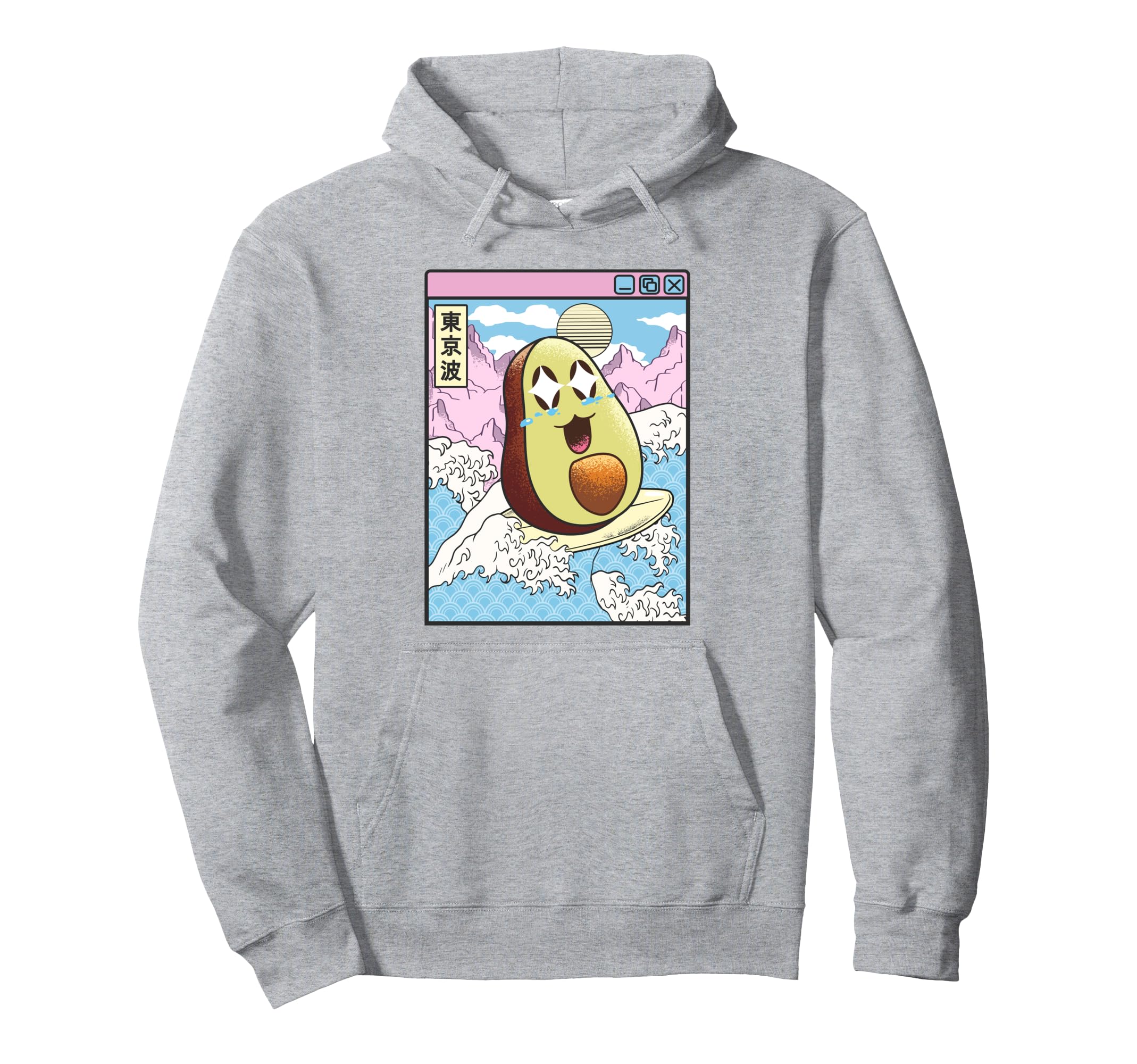 Happy Avocado Surfing Japanes Waves Hoodie - Custom Art Print Men Women - T-Shirt, Sweatshirt, Hoodie