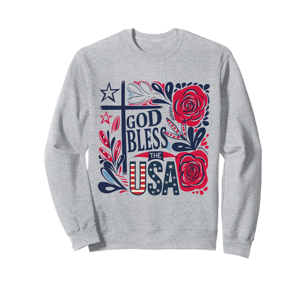 Boho God Bless Usa 4Th July Patriotic Sweatshirt - Unique Graphic Unisex - T-Shirt, Sweatshirt, Hoodie