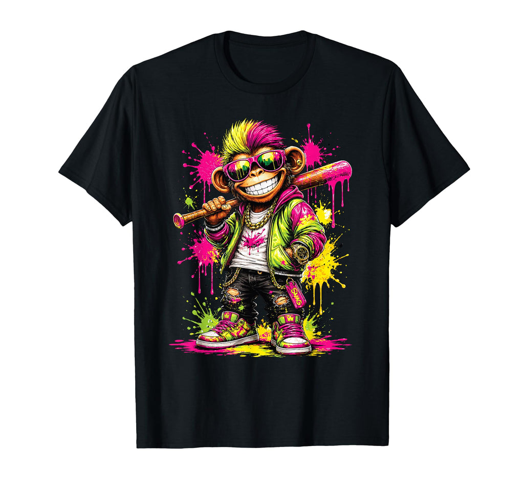 Monkey Baseball Drip Funny Animal Party T-Shirt - Streetwear Style Unisex - T-Shirt, Sweatshirt, Hoodie