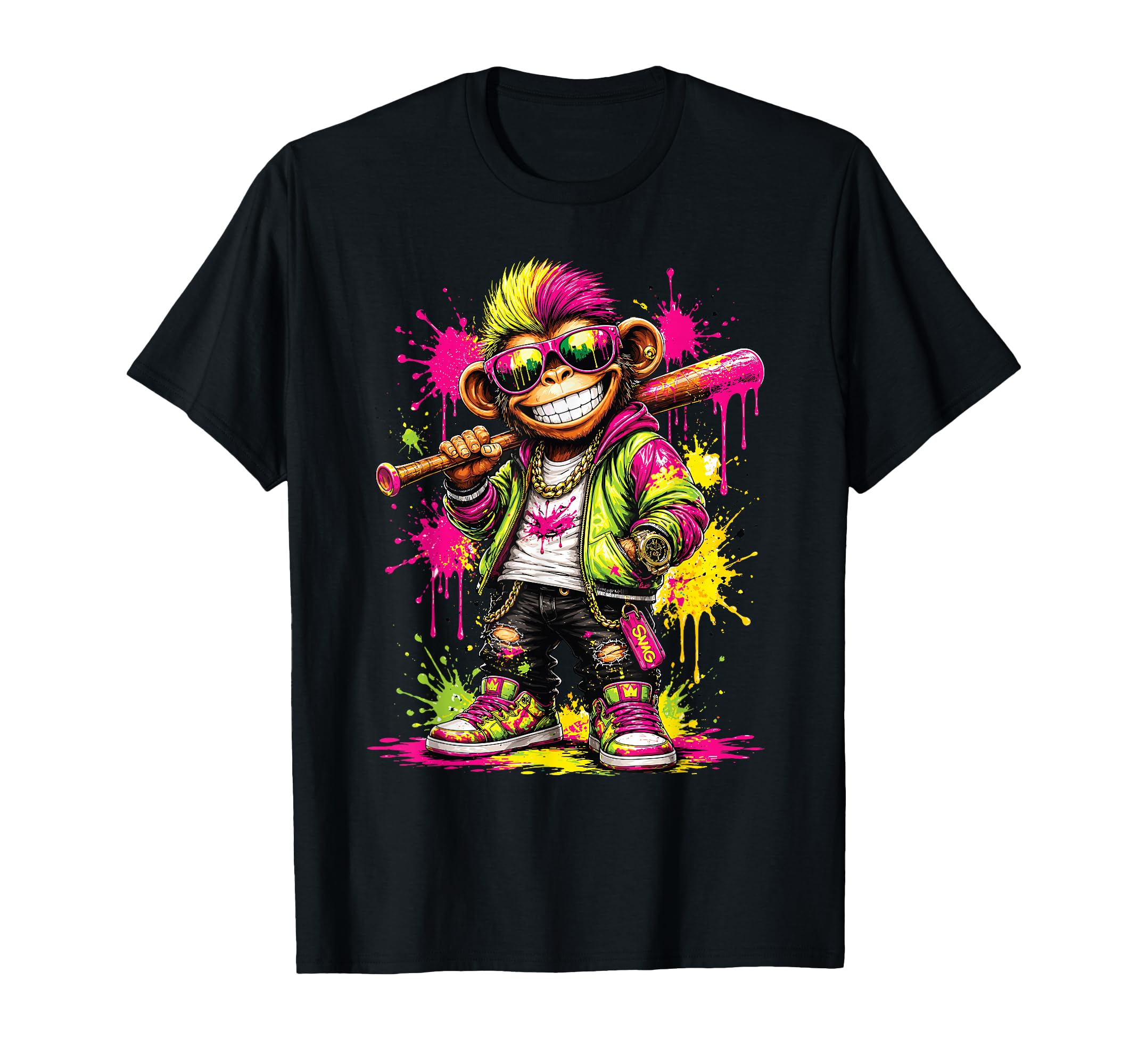 Monkey Baseball Drip Funny Animal Party T-Shirt - Streetwear Style Unisex - T-Shirt, Sweatshirt, Hoodie