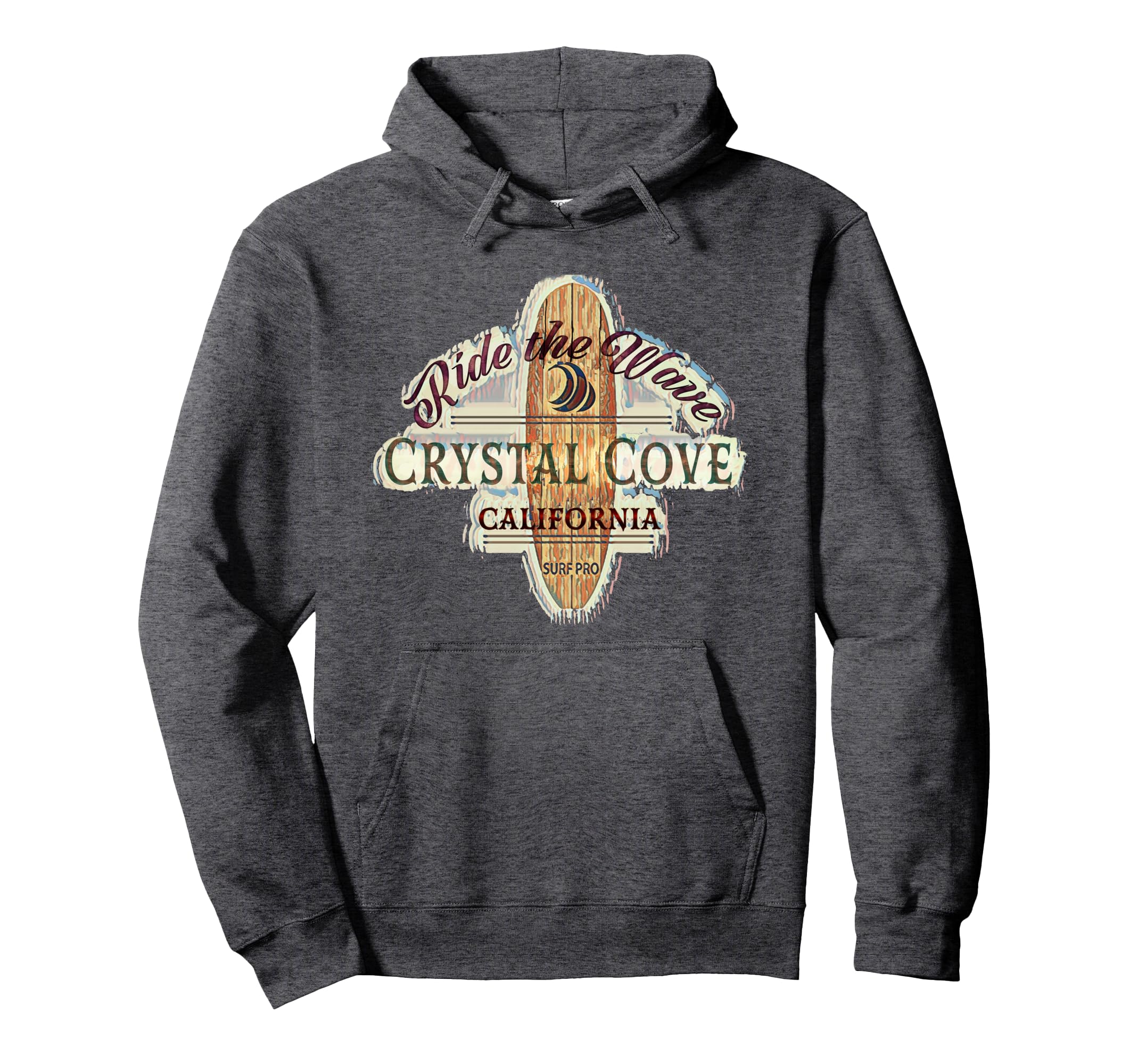 Crystal Cove Surfing Distressed Surfboard Hoodie - Unique Graphic Unisex - T-Shirt, Sweatshirt, Hoodie