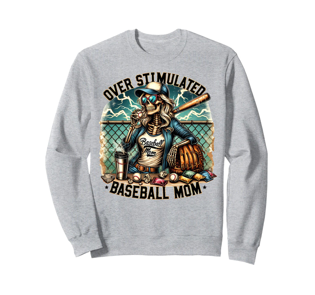 Baseball Mom Overstimulated Mama Sweatshirt - Minimalist Print for Adults - T-Shirt, Sweatshirt, Hoodie