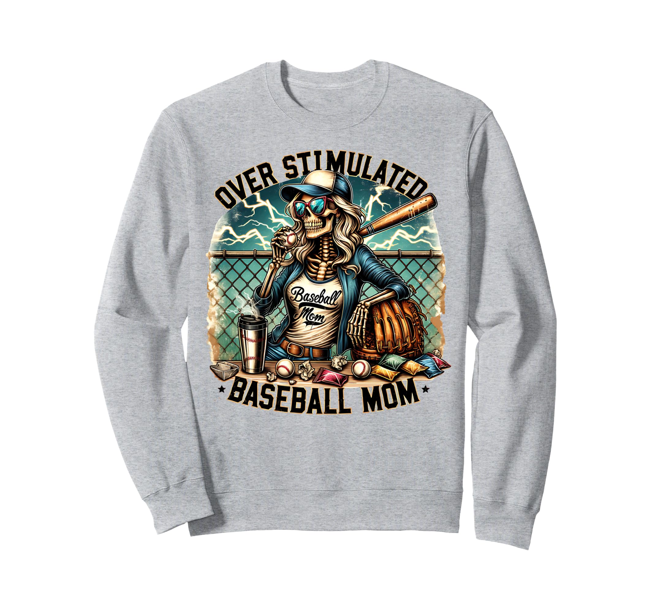 Baseball Mom Overstimulated Mama Sweatshirt - Minimalist Print for Adults - T-Shirt, Sweatshirt, Hoodie