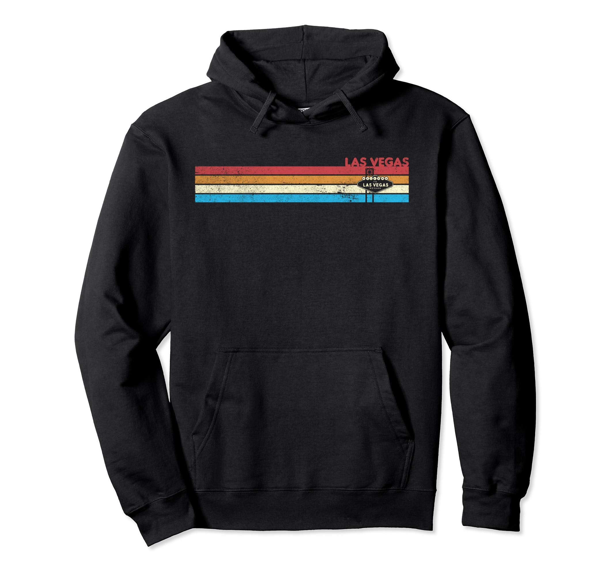 70S Rainbow Stripe Las Vegas Sign Hoodie - Minimalist Print Unisex - T-Shirt, Sweatshirt, Hoodie