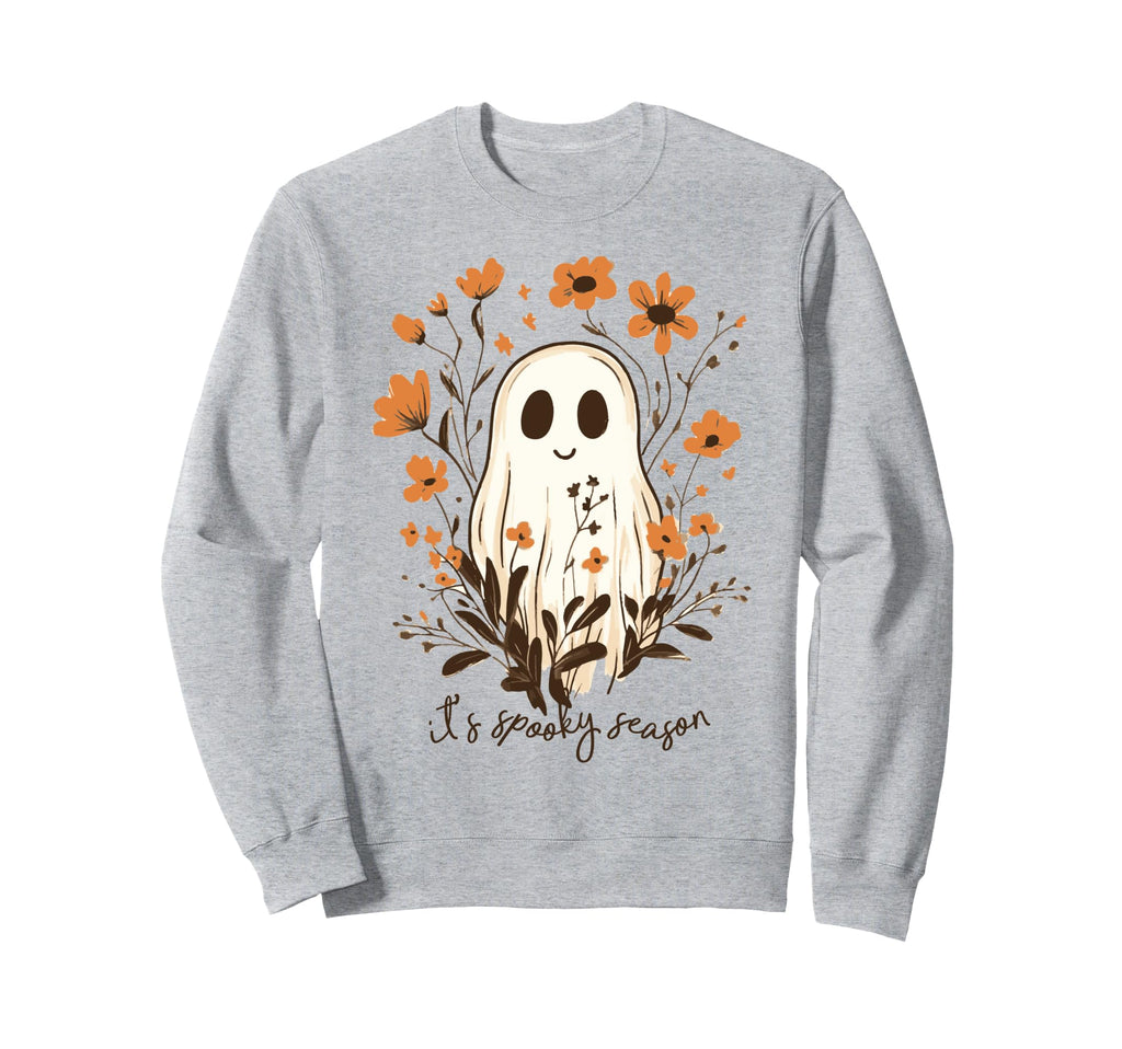 Ghost Spooky Season Floral Boho Sweatshirt - Minimalist Print Unisex - T-Shirt, Sweatshirt, Hoodie