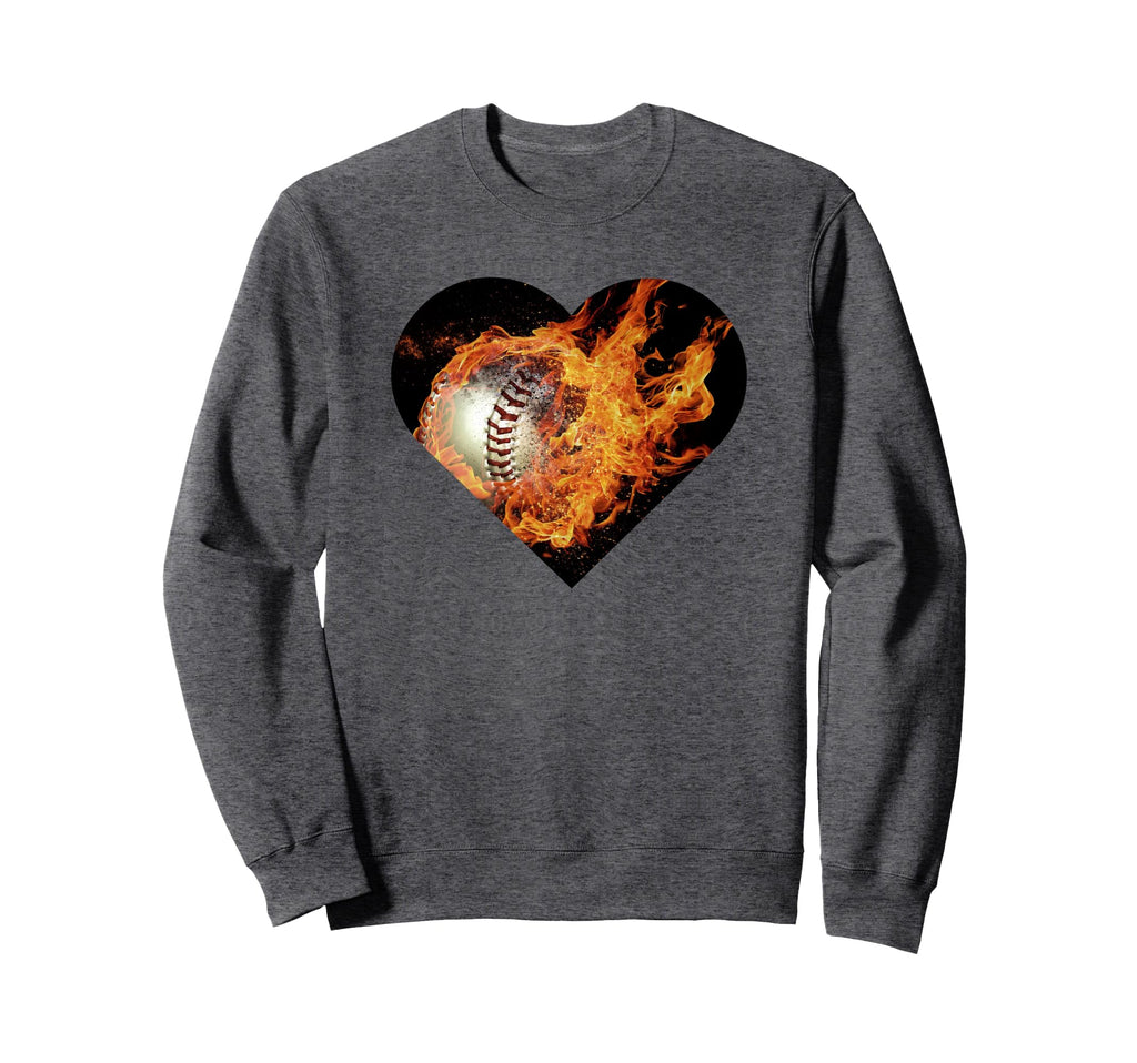 Flaming Baseball Heart Mom Sweatshirt - Fun Novelty Design for Adults - T-Shirt, Sweatshirt, Hoodie