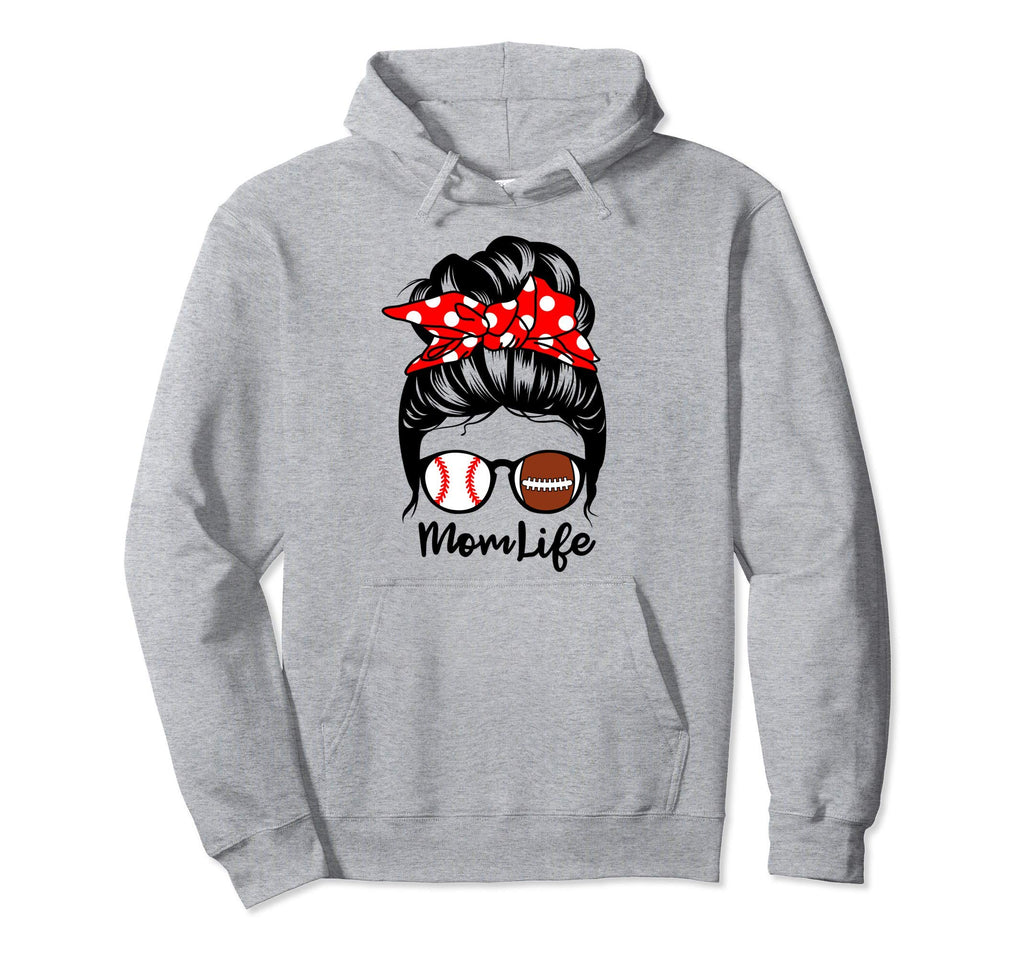 Mom Life Messy Bun Hair Funny Football Hoodie - Trendy Graphic for Adults - T-Shirt, Sweatshirt, Hoodie