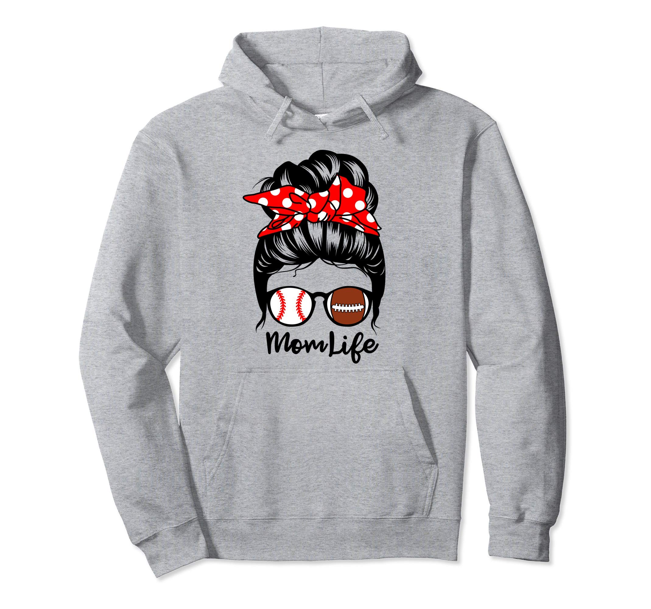 Mom Life Messy Bun Hair Funny Football Hoodie - Trendy Graphic for Adults - T-Shirt, Sweatshirt, Hoodie