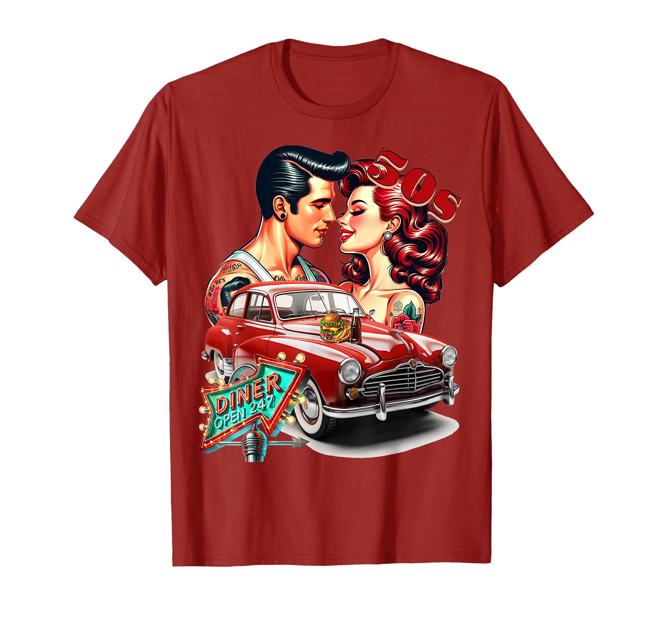 50S Rockabilly Car Diner T-Shirt - Custom Art Print for Adults - T-Shirt, Sweatshirt, Hoodie