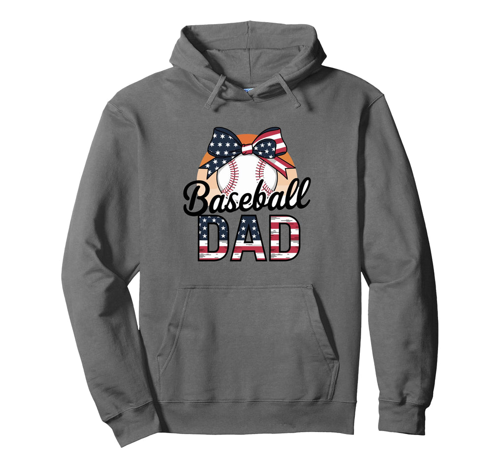 Baseball Dad American Flag Bow Sports Hoodie - Graphic Print Men Women - T-Shirt, Sweatshirt, Hoodie