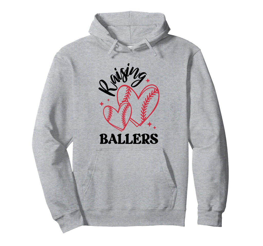 Raising Ballers American Baseball Mom Hoodie - Trendy Graphic Unisex - T-Shirt, Sweatshirt, Hoodie