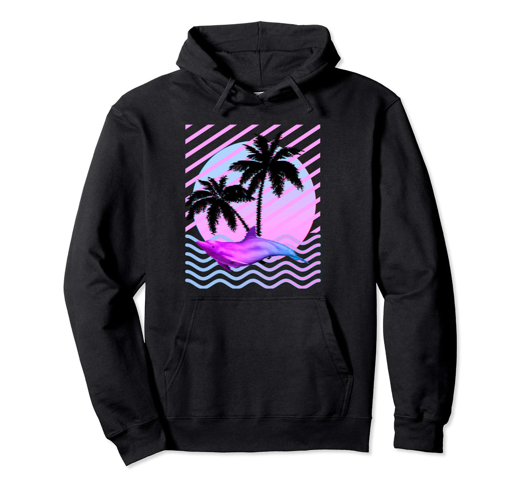 Palm Tree And Vaporwave Dolphin Hoodie - Streetwear Style for Adults - T-Shirt, Sweatshirt, Hoodie