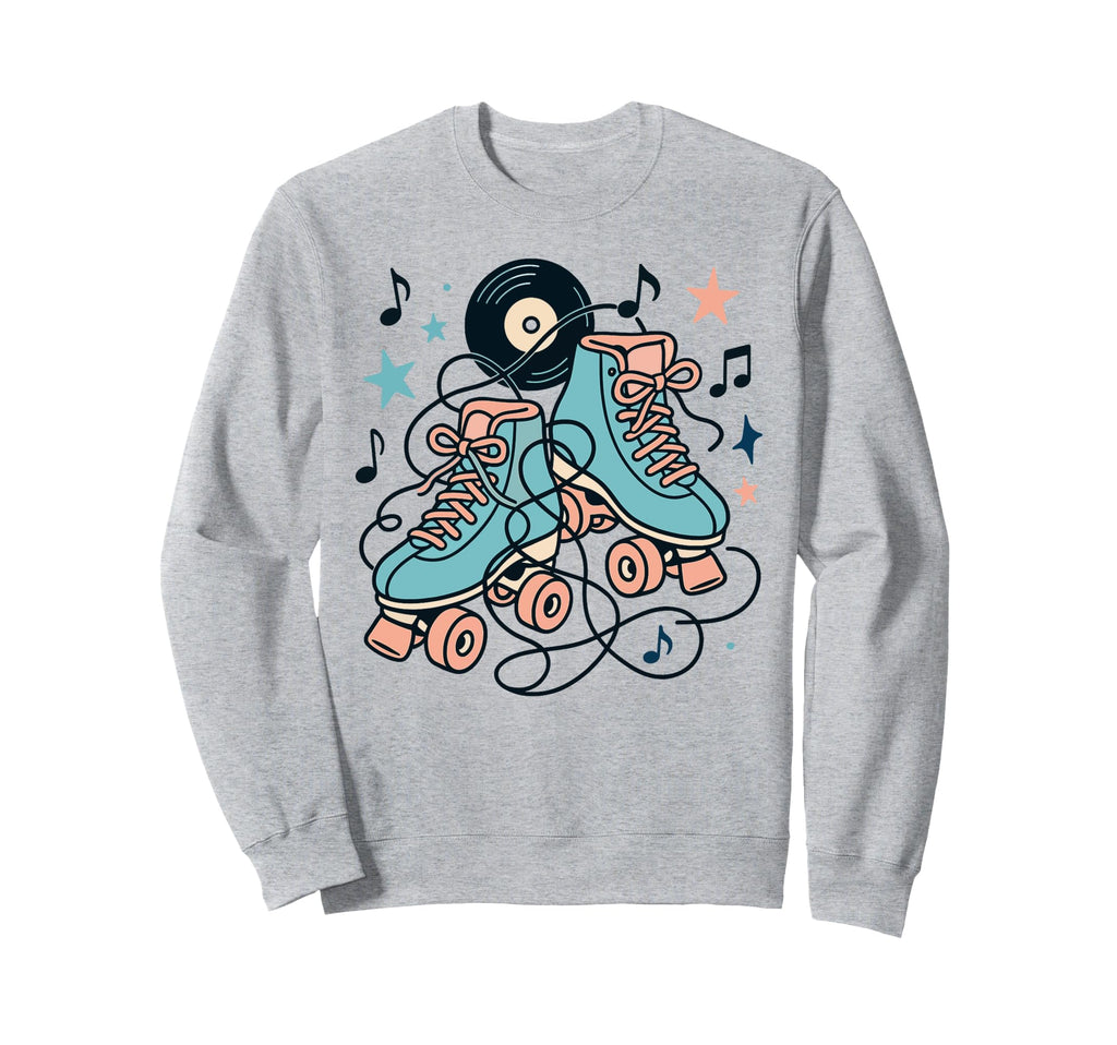 50S Roller Skates And Vinyl Music Sweatshirt - Aesthetic Graphic Unisex - T-Shirt, Sweatshirt, Hoodie