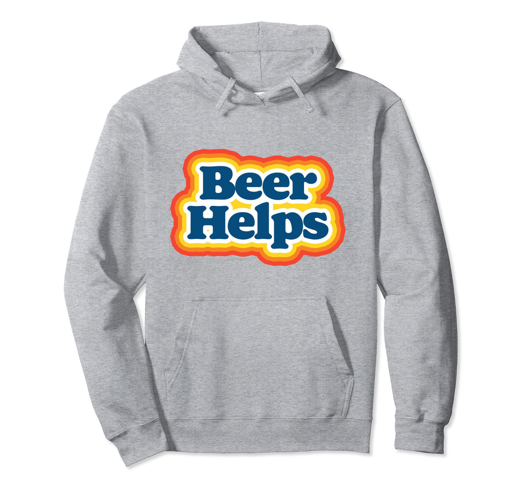 Beer Helps Funny 70S Typography Beer Hoodie - Unique Graphic for Adults - T-Shirt, Sweatshirt, Hoodie