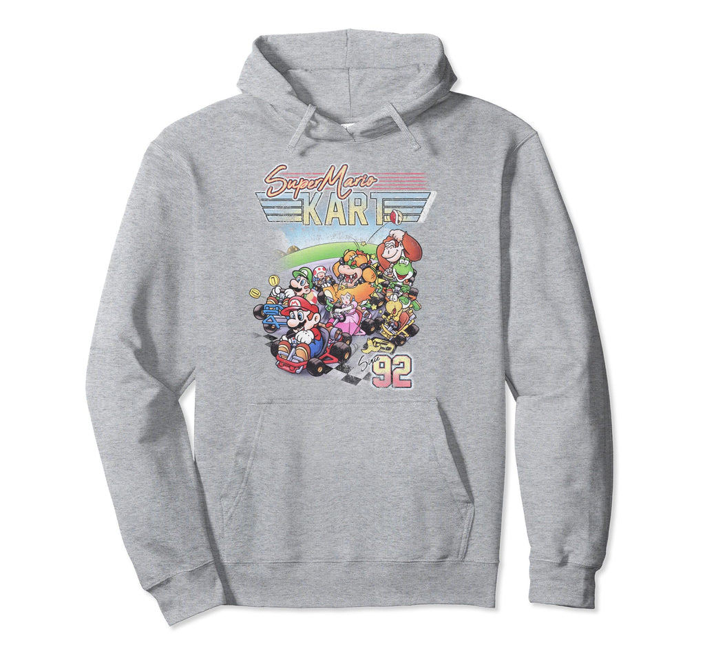 Mario Kart Group Shot Racing Distressed Hoodie - Novelty Apparel for Adults - T-Shirt, Sweatshirt, Hoodie