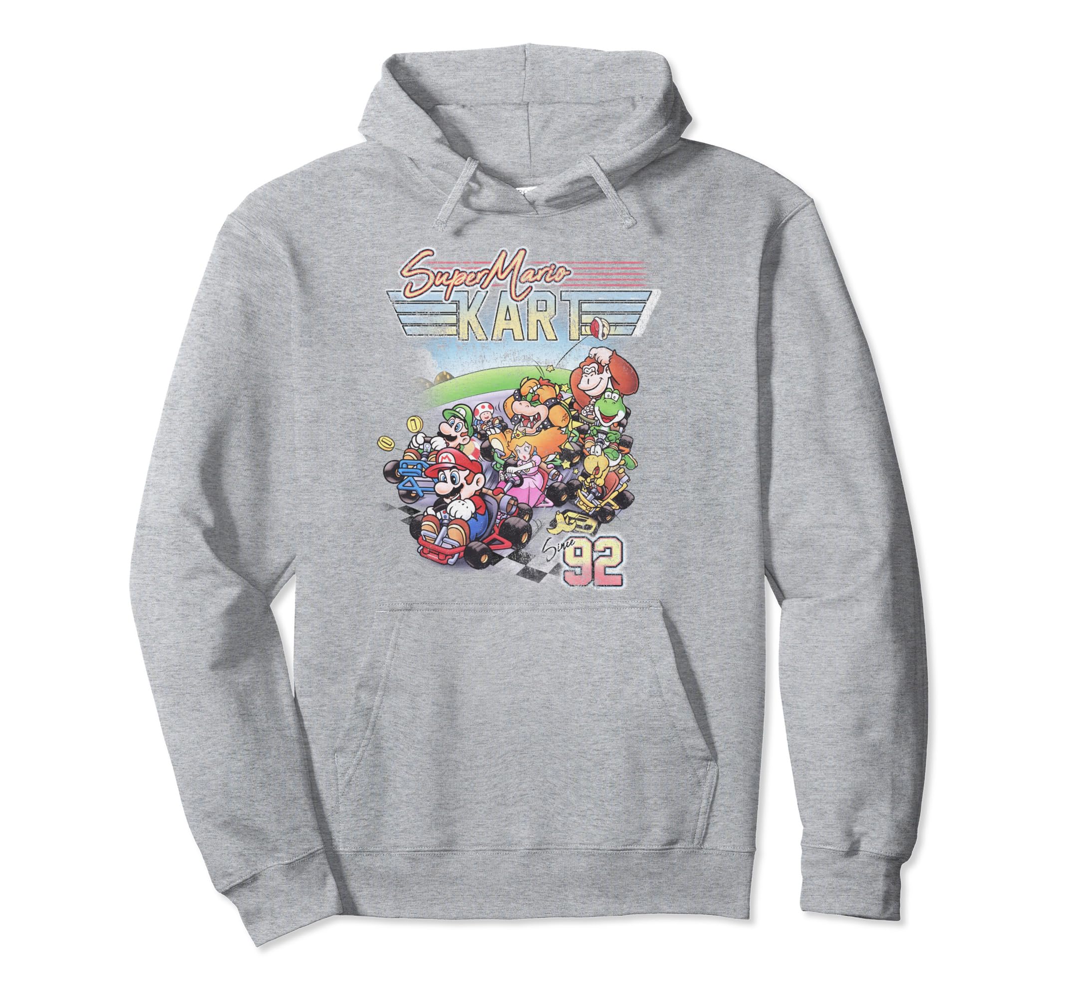 Mario Kart Group Shot Racing Distressed Hoodie - Novelty Apparel for Adults - T-Shirt, Sweatshirt, Hoodie