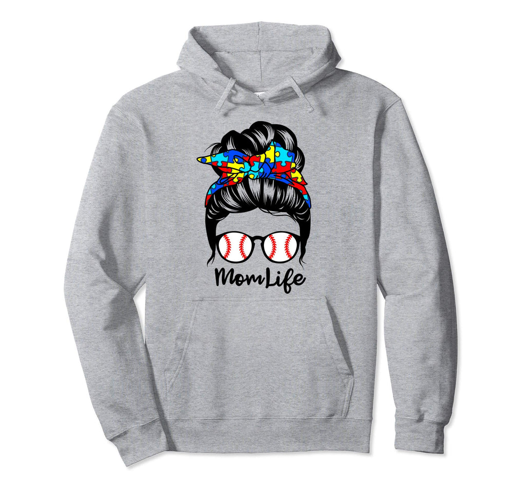 Mom Life Messy Bun Hair Autism Hoodie - Casual Everyday Wear Unisex - T-Shirt, Sweatshirt, Hoodie