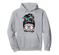 Mom Life Messy Bun Hair Autism Hoodie - Casual Everyday Wear Unisex - T-Shirt, Sweatshirt, Hoodie