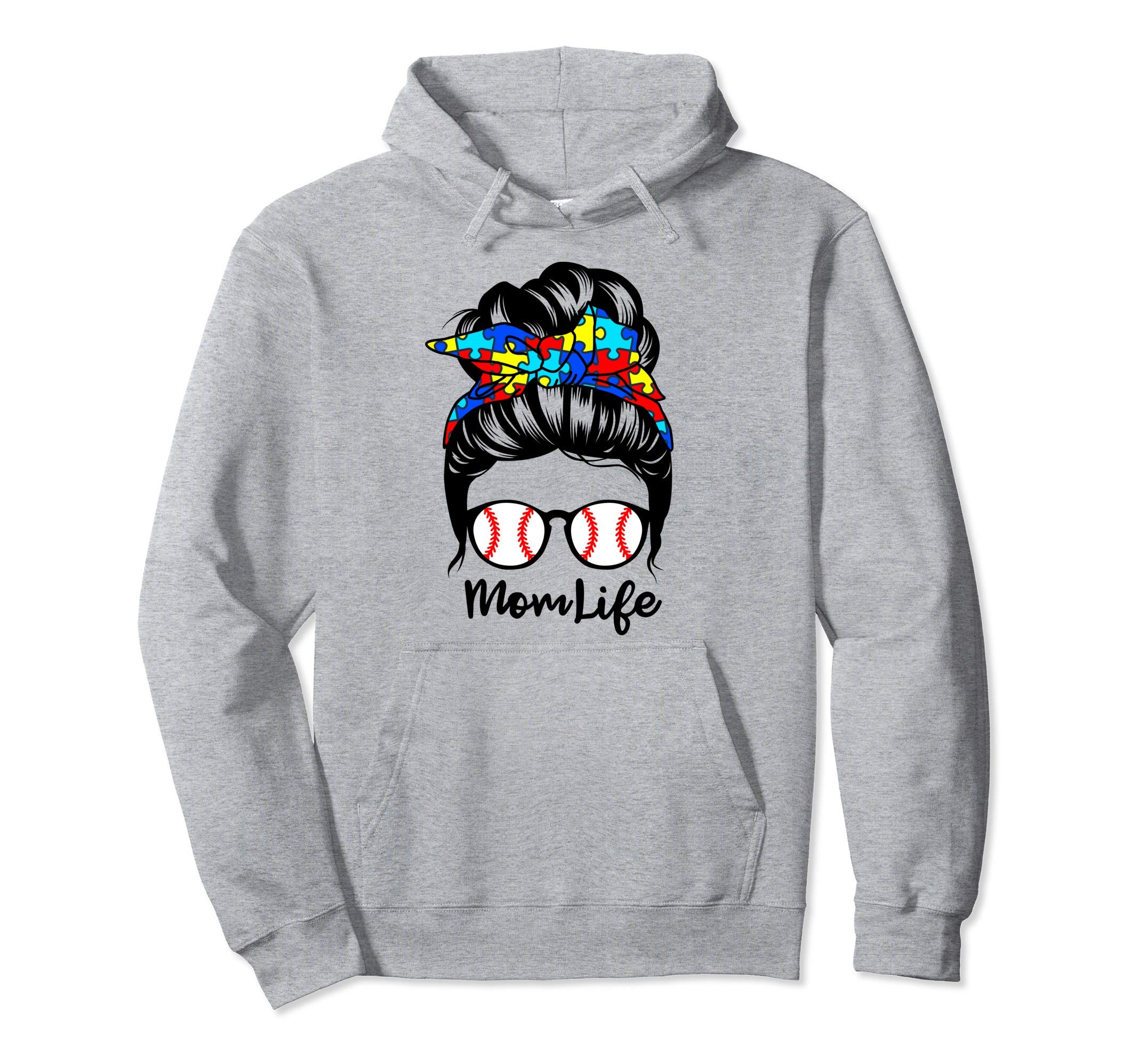 Mom Life Messy Bun Hair Autism Hoodie - Casual Everyday Wear Unisex - T-Shirt, Sweatshirt, Hoodie