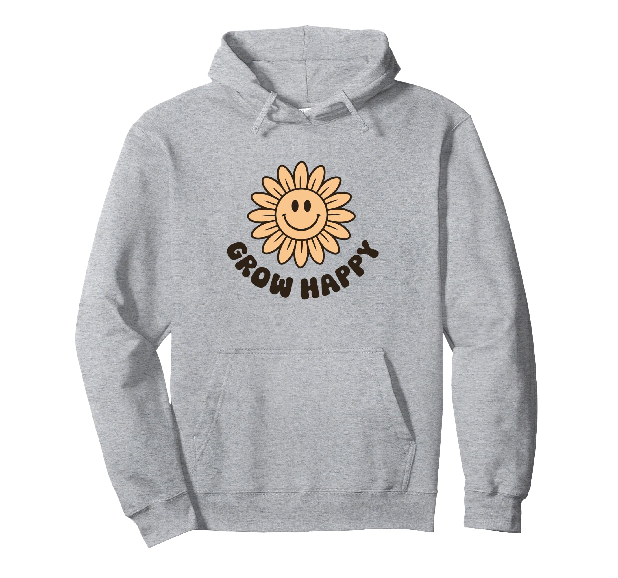 Grow Happy Sunflower Smile Face Groovy Hoodie - Graphic Print Men Women - T-Shirt, Sweatshirt, Hoodie