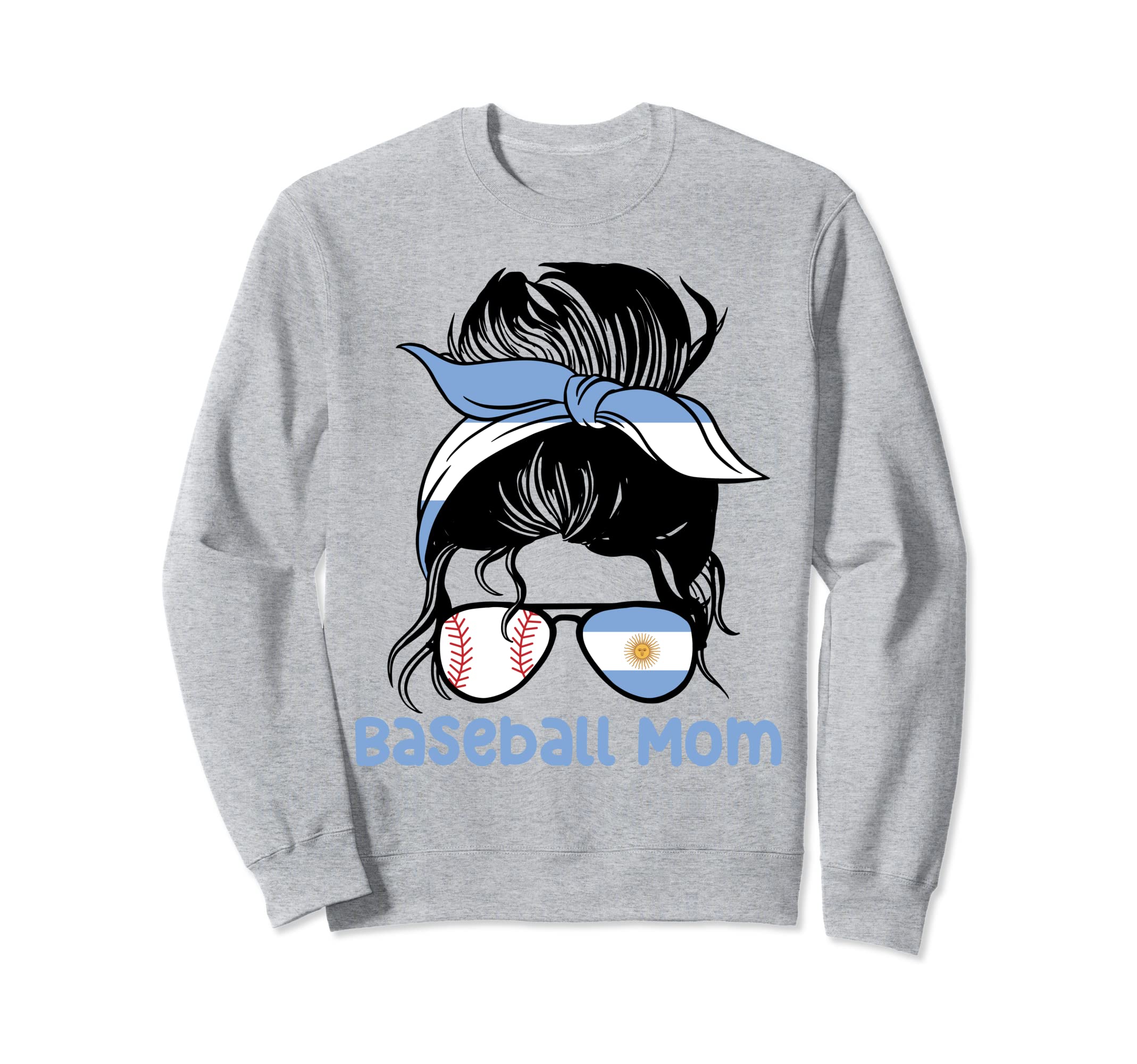 Argentina Baseball Mom Messy Bun Sweatshirt - Graphic Print for Adults - T-Shirt, Sweatshirt, Hoodie